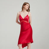 Silk Nightgown - Spaghetti Straps Lace Hollow Sleepwear - LANI SILK
